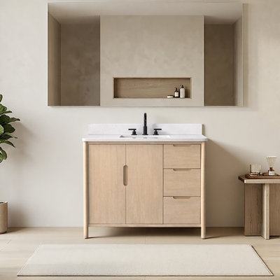 Lucerne 42" Single Sink Freestanding Bathroom Vanity with Engineered Stone Top, Hidden Power Station, USB Charging Shelf & Hair Dryer Holder 