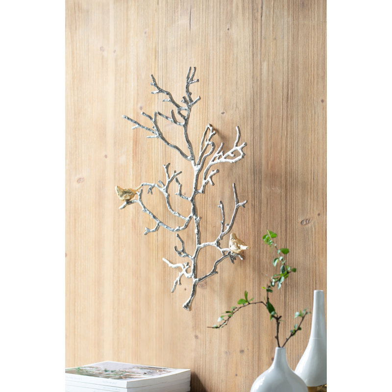 Ensemble de 2 sculptures murales en métal avec accents d'oiseaux 17 x 5,5 x 22 po