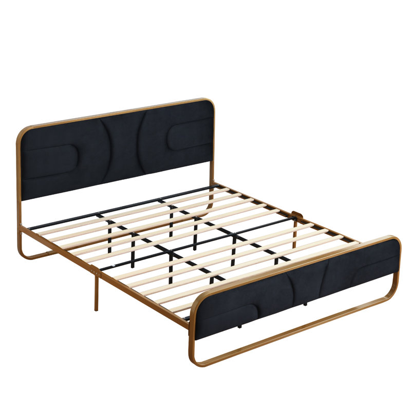 Nelsie Upholstered Platform Bed with Velvet Tufted Headboard, King, Black