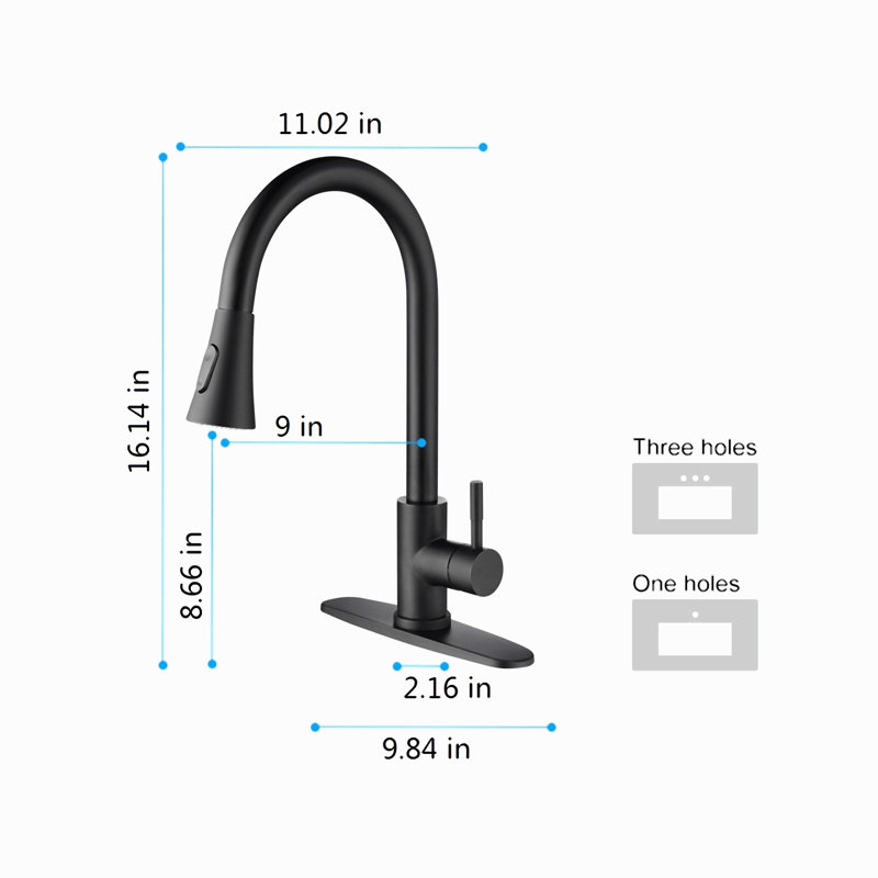 Robinet de cuisine avec douchette extractible, Noir mat