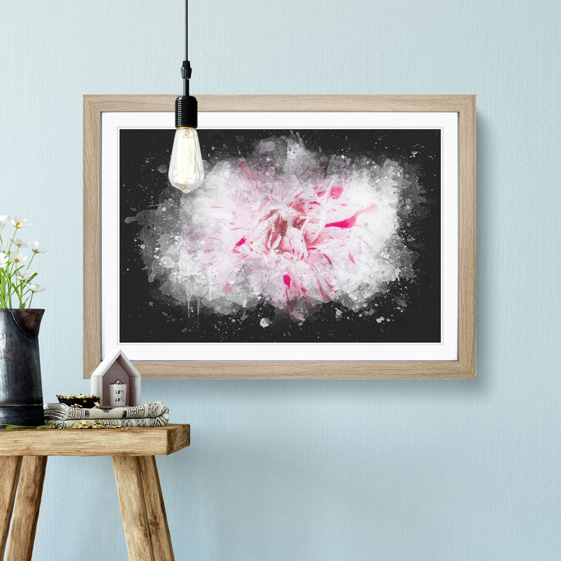 Striking White & Pink Carnation - Picture Frame Graphic Art Print, Oak Framed, 45cm H x 63cm W x 2cm D