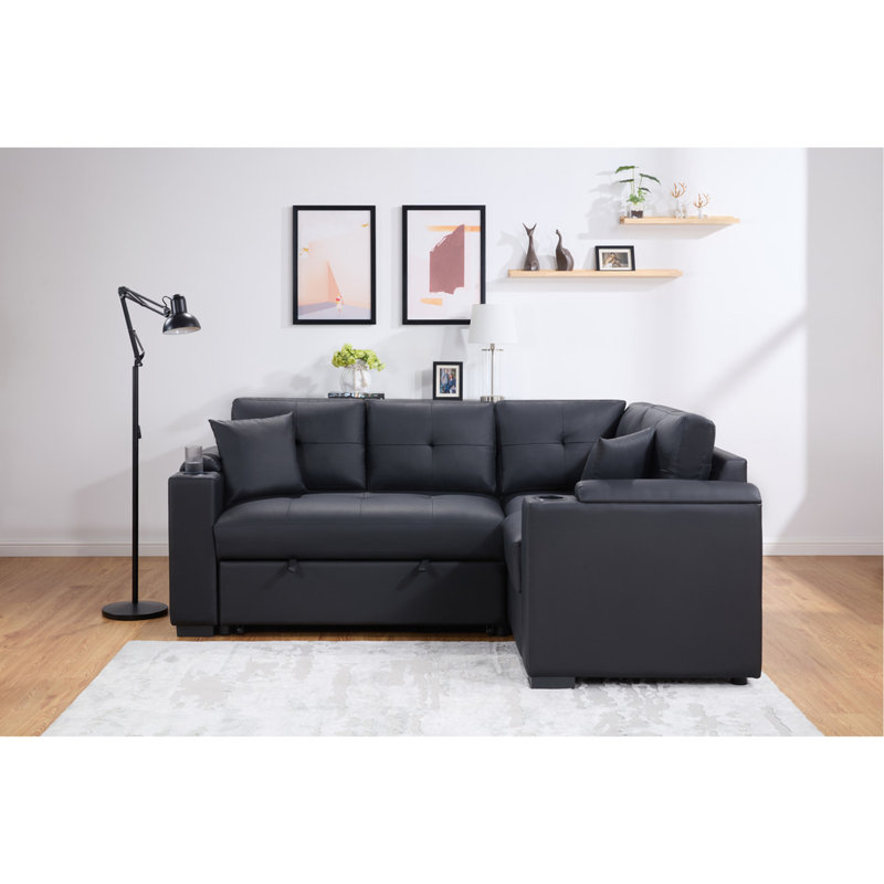 Canapé-lit modulaire en PVC avec chargeur USB, porte-gobelets, accoudoirs de rangement