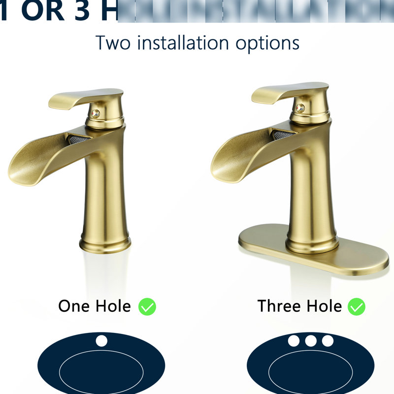 Bathroom Waterfall Basin Tap, Brushed Gold Finish, Deck Mounted, Side , Single Hole Deck-Mounted, Hole, Ceramic Filler, Gold