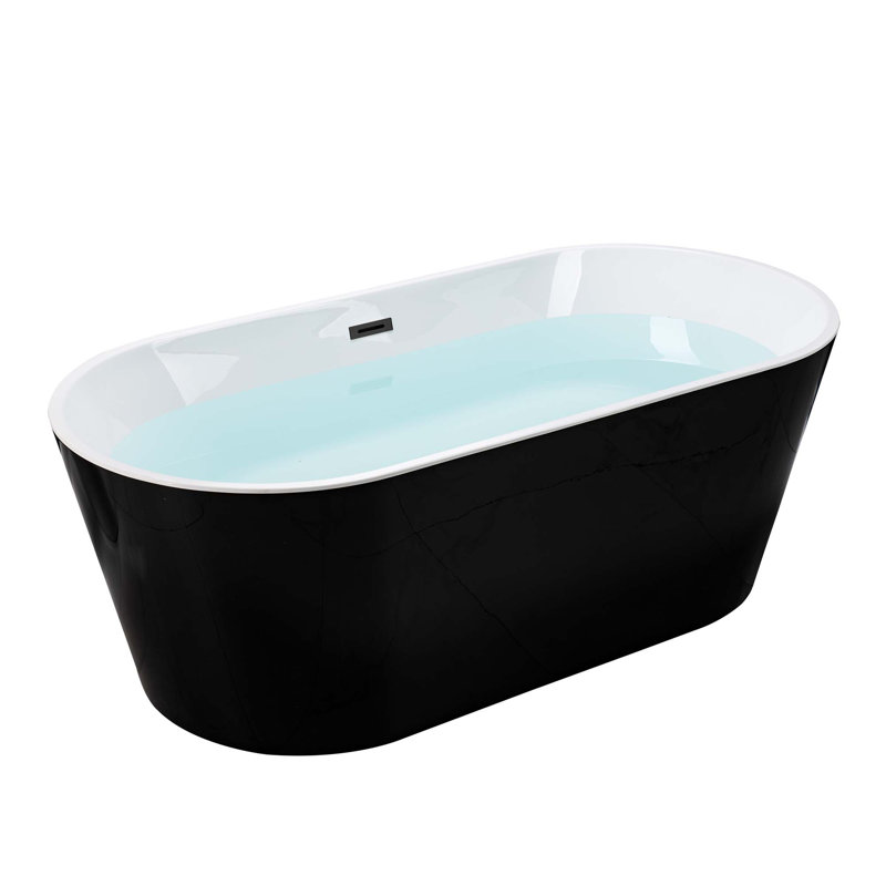 67" x 32" Freestanding Soaking Acrylic Bathtub, Matte Black, Black/White