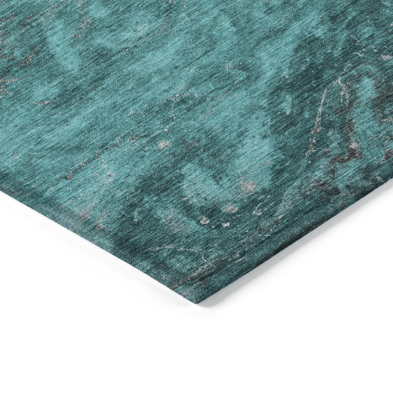 Tapis extérieur lavable abstrait bleu sarcelle 5 pi x 8 pi bleu turquoise et gris