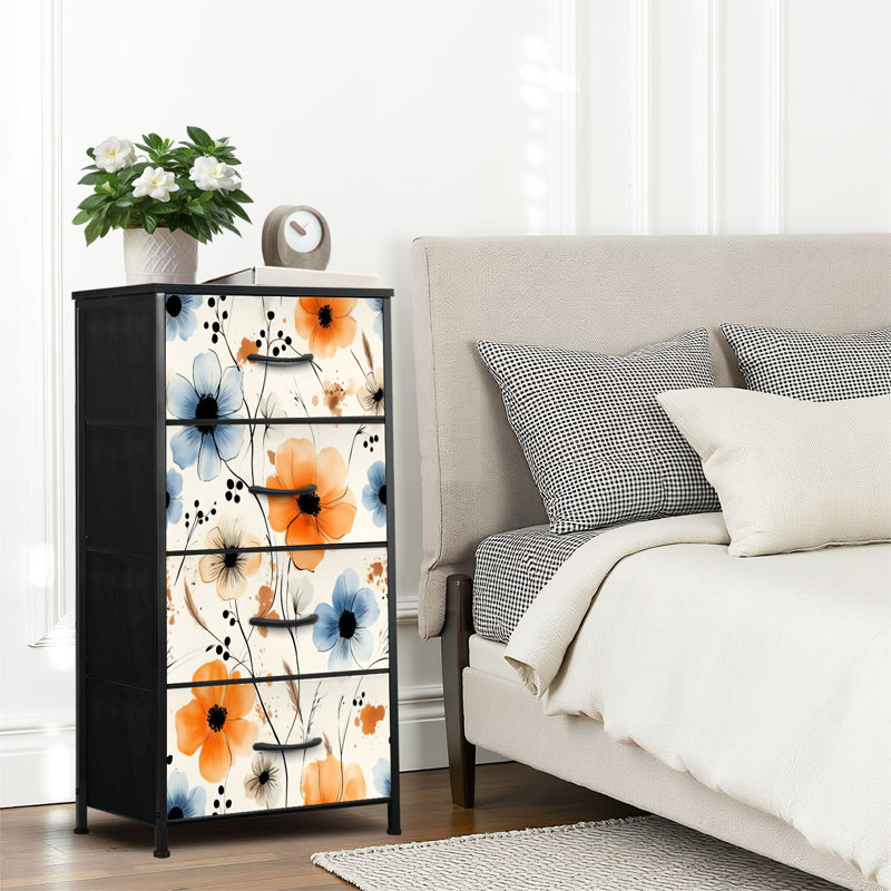4 Drawer Dresser for Bedroom, Narrow Chest of Drawers, Wooden Top and Study Iron Frame 18"x37.5"-(WxH)