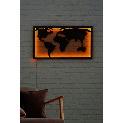 Éclairage décoratif à DEL avec base en panneau de fibres à densité moyenne noir, 27,6 po x 15,7 po | 60 DEL / m, sortie 12 V CC 1 A, cordon de 12,5 pi | 23,5 watts, système de suspension murale intégré, design jaune vif pour une décoration moderne