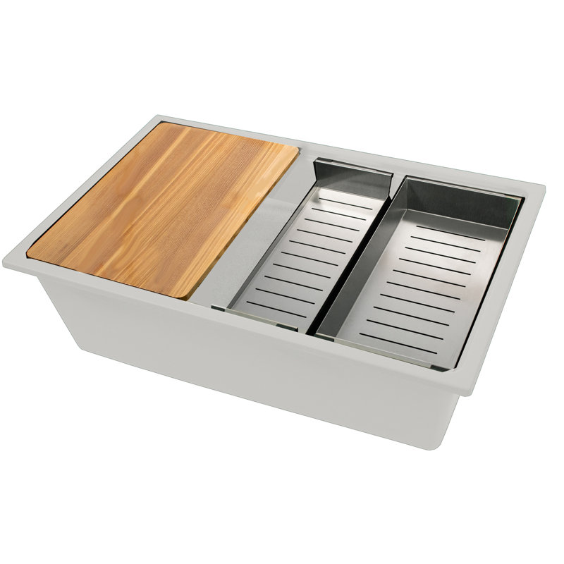 Nantucket Sinks 30 Inch  Dualmount Granite Composite Prep-Station with Side Set Drain, White