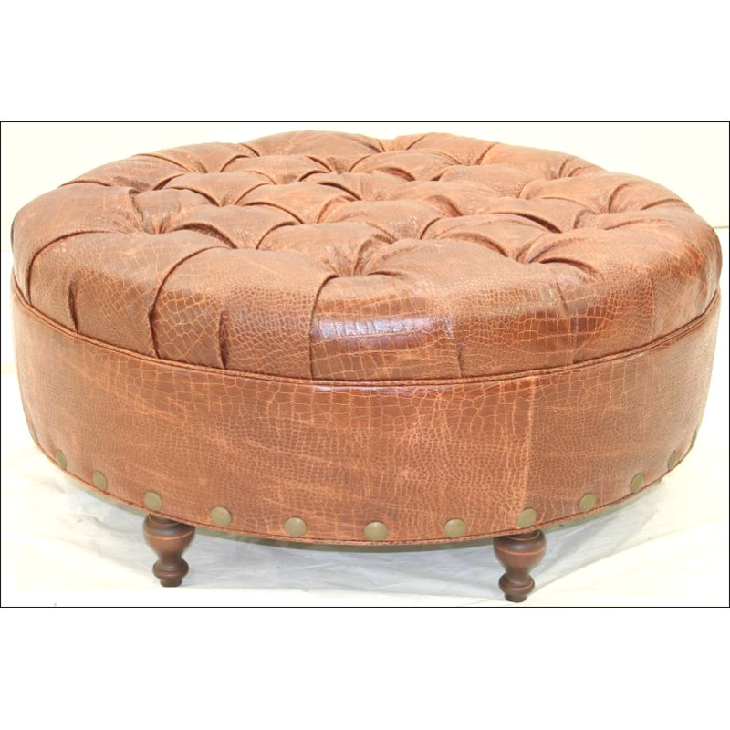 Round Ottoman, Bella Black Performance Velvet, Brushy Bayou, Old Gold E