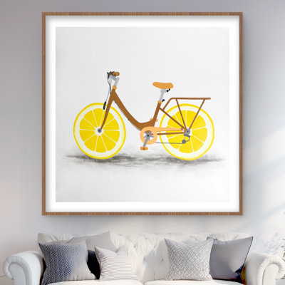 Lemon Wheel Bike - imprimé gris mat encadré pour la décoration