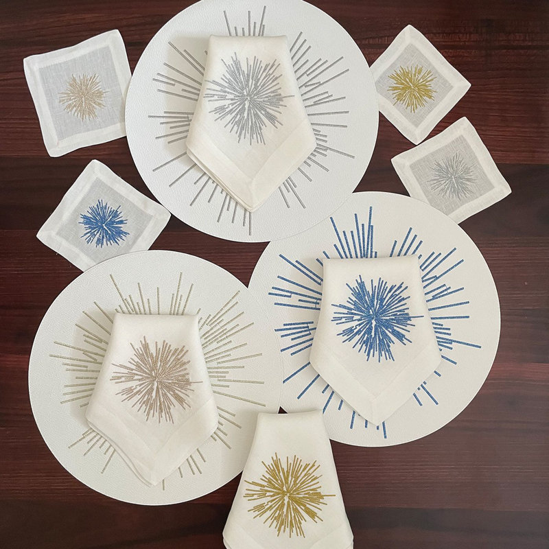 Starburst Embroidered Napkin, Silver