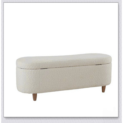 Boucle Flip Top Storage Bench Cream, Simple Design for Comfort and Durability, Multi-Functional and Space-Saving