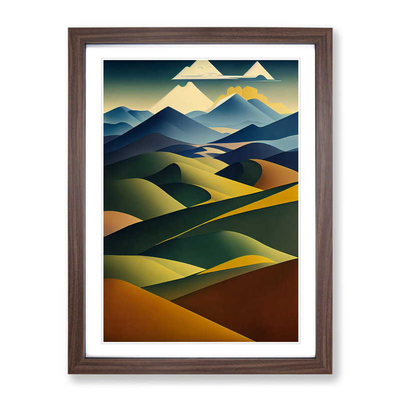XV1022-362X Abstract Mountain Landscapes No.5 - Print, Walnut Framed, White, 36cm H x 27cm W