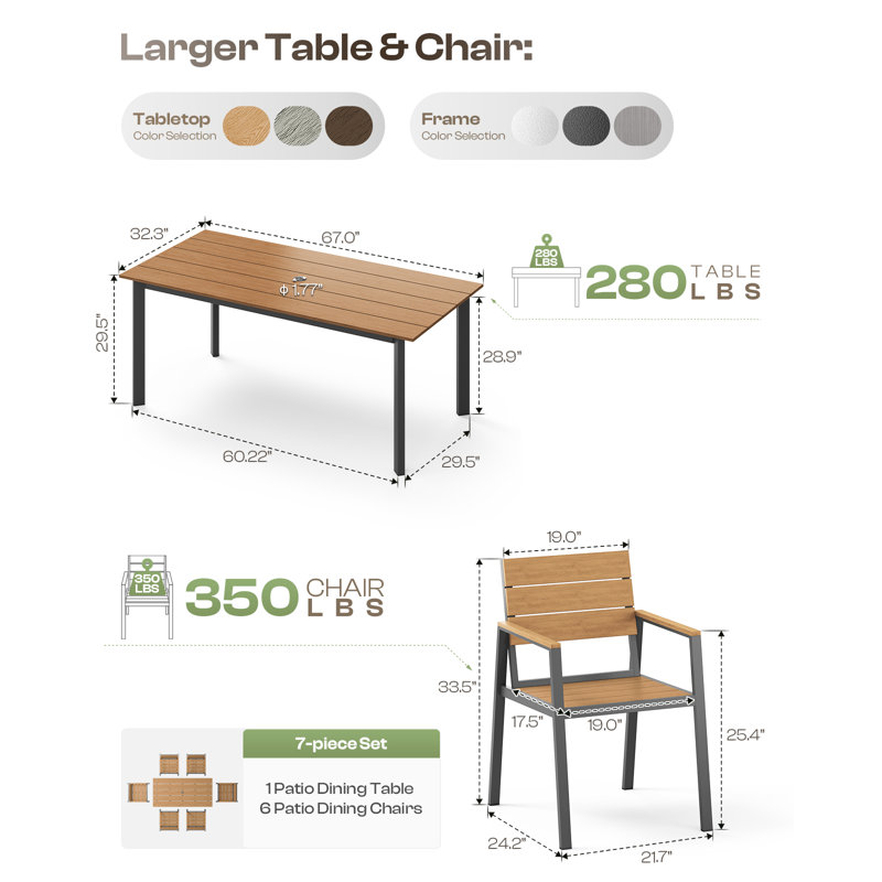 Ensemble de salle à manger d'extérieur en aluminium pour 4 personnes avec table rectangulaire en polystyrène expansé de 170 cm et chaises en textilène