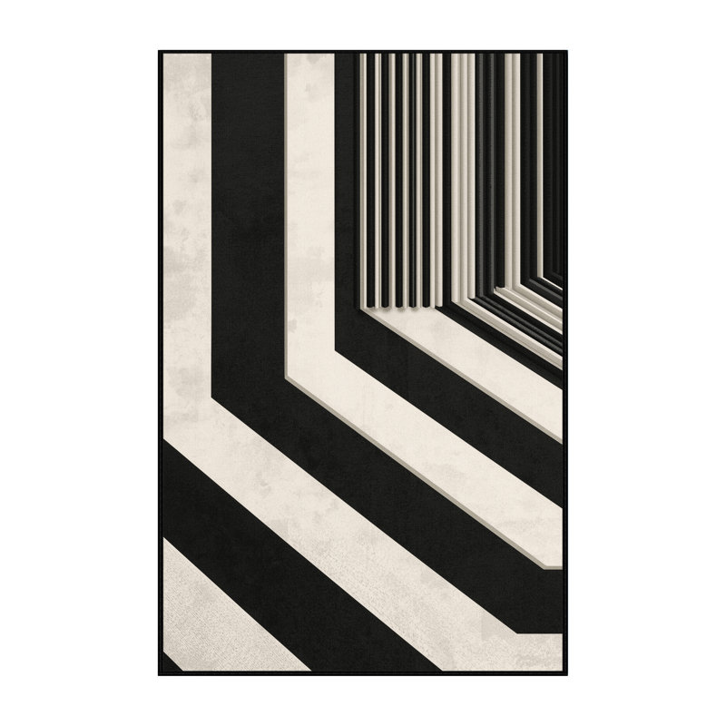 Machine Washable Roslindale Classic Striped Rug in Gray – Black Binding, 8x12