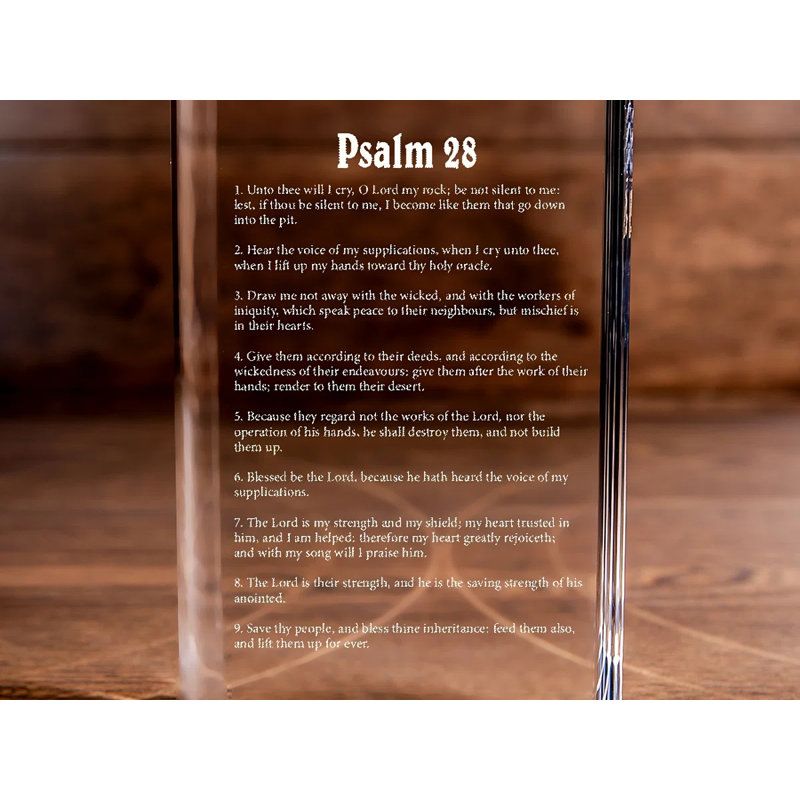 Livre en cristal gravé au laser Psaume 28 de Jocalyn - Élégante religieuse pour les croyants dévoués
