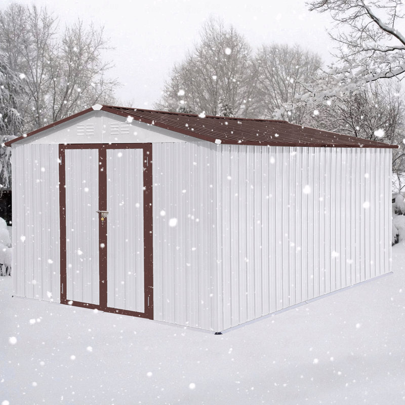 Metal Garden Sheds 12Ftx10ft Outdoor Storage Sheds, 79.9" H x 121.2" W x 147.6" D, White/Brown