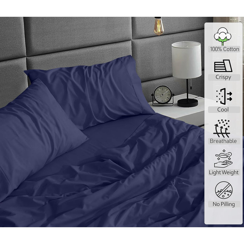 100% Cotton Sheets Sets Soft Crispy Percale Cooling Sheets 16 Inch Deep Pocket Bed Sheets, Crown Blue