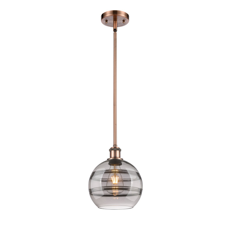 Luminaire suspendu avec tige 1 lumière Ballston Bienes-516-G556, H 9,88 po x l 8 po x P 8 po, Gris fumée clair