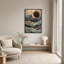 Tableau abstrait sur toile représentant un paysage doré et turquoise-281239742