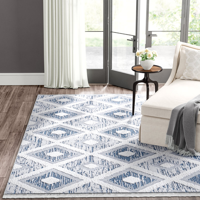 Tignall Geometric Area Rug in Navy / Ivory, Rectangle 8' x 10'