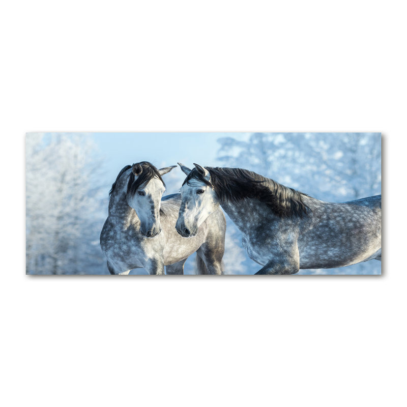 Gray Horses In Winter - No Frame Print on Glass, Canvas, 50cm H x 125cm W x 2cm D