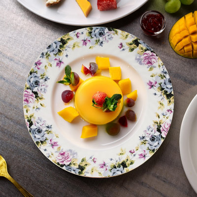 Ondina 7.5-inch Porcelain Salad/Dessert plate, chip-resistant, floral & gold trim (set of 6)