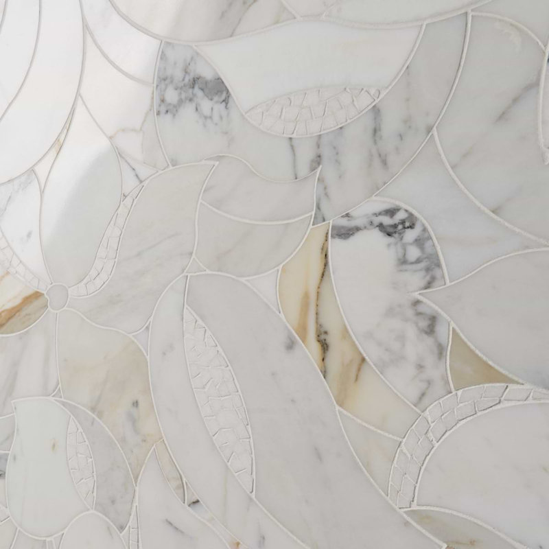 Raina Polished Waterject Marble Mosaic Tile, Calacatta Gold