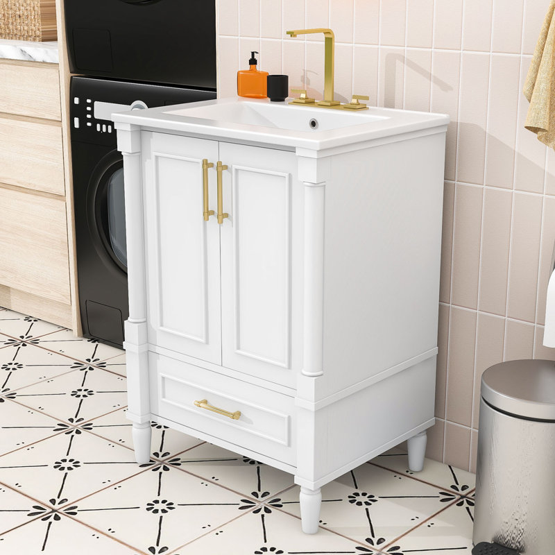 Meuble-lavabo avec lavabo et tablette réglable, Blanc