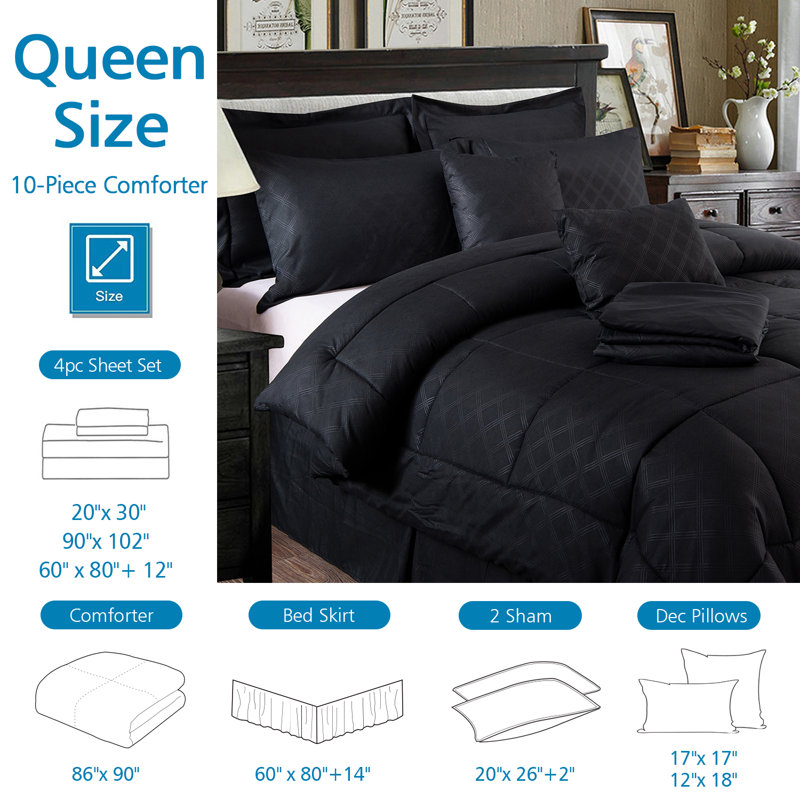 COMFORTER-SET20210310 Geometric Shapes Comforter, Queen Comforter + 9 Additional Pieces, Black