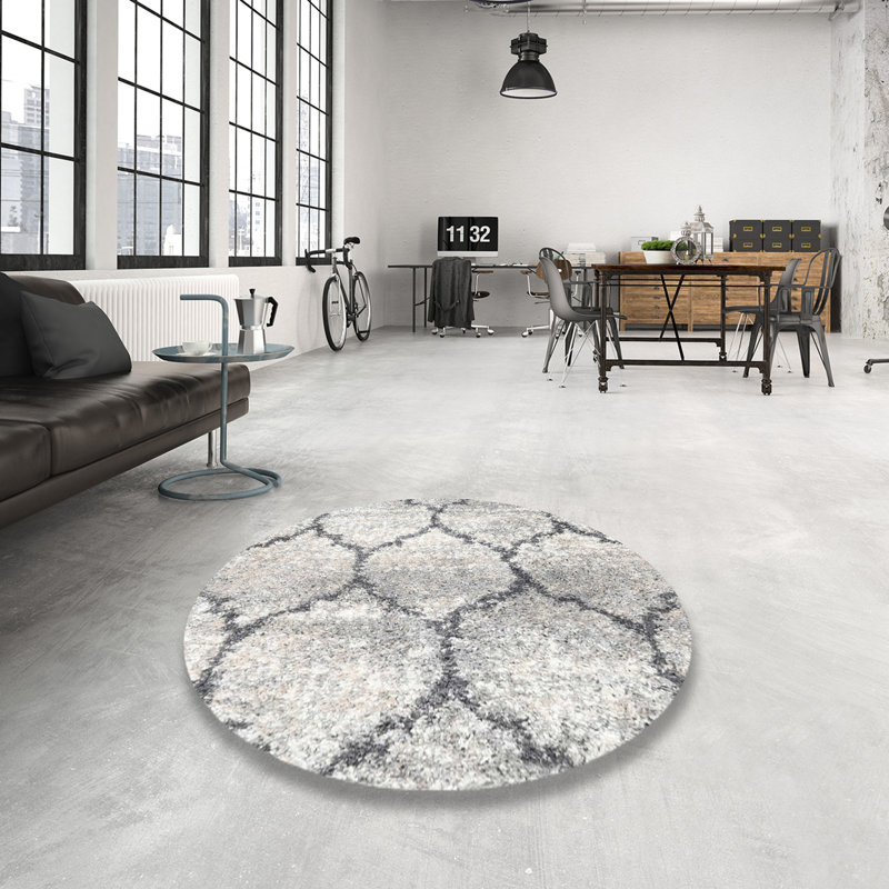 Tapis zone gris clair contemporaine, Rond 8 pi