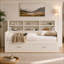 Lit simple Brunelle en bois avec 6 tablettes de rangement, 2 tiroirs de rangement et une station de charge-279434066