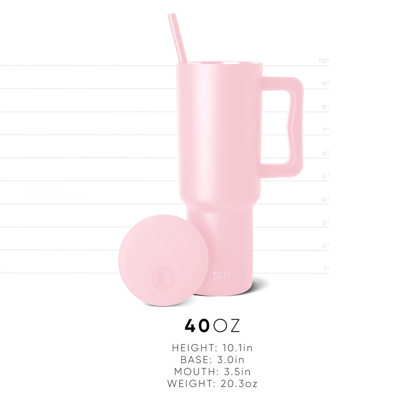 Grande tasse isotherme 40 oz avec poignée et couvercle en paille, Rosé