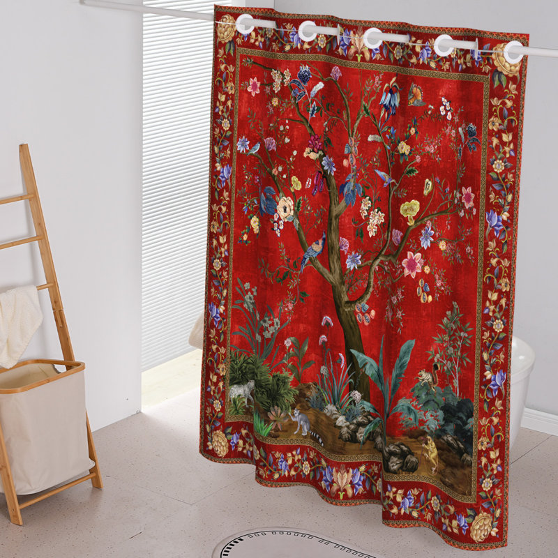 Hookless Shower Curtain, Red Floral