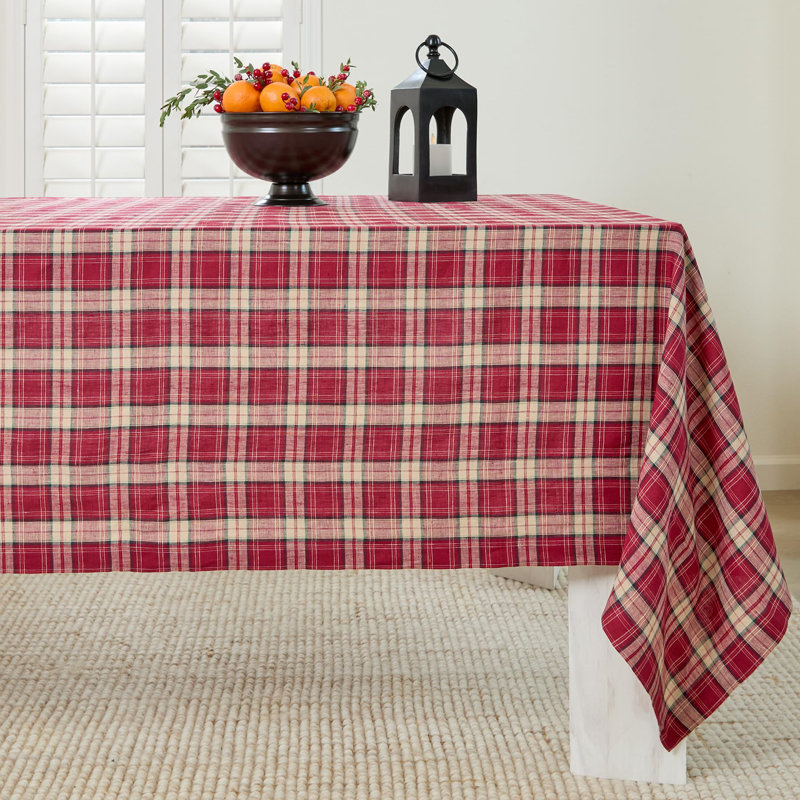 100% Pure Line - Tablecloth Burgundy Plaid, 90" x 60"