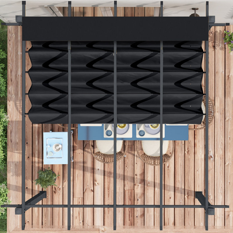 Pergola en métal 10 pi avec toile, bois, Gris, 10 pi x 13 pi