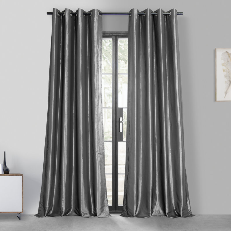 Onecre Grommet Faux Silk Blackout Curtains - Single Panel Drapes (1 Panel), 50"W x 84"L, Platinum