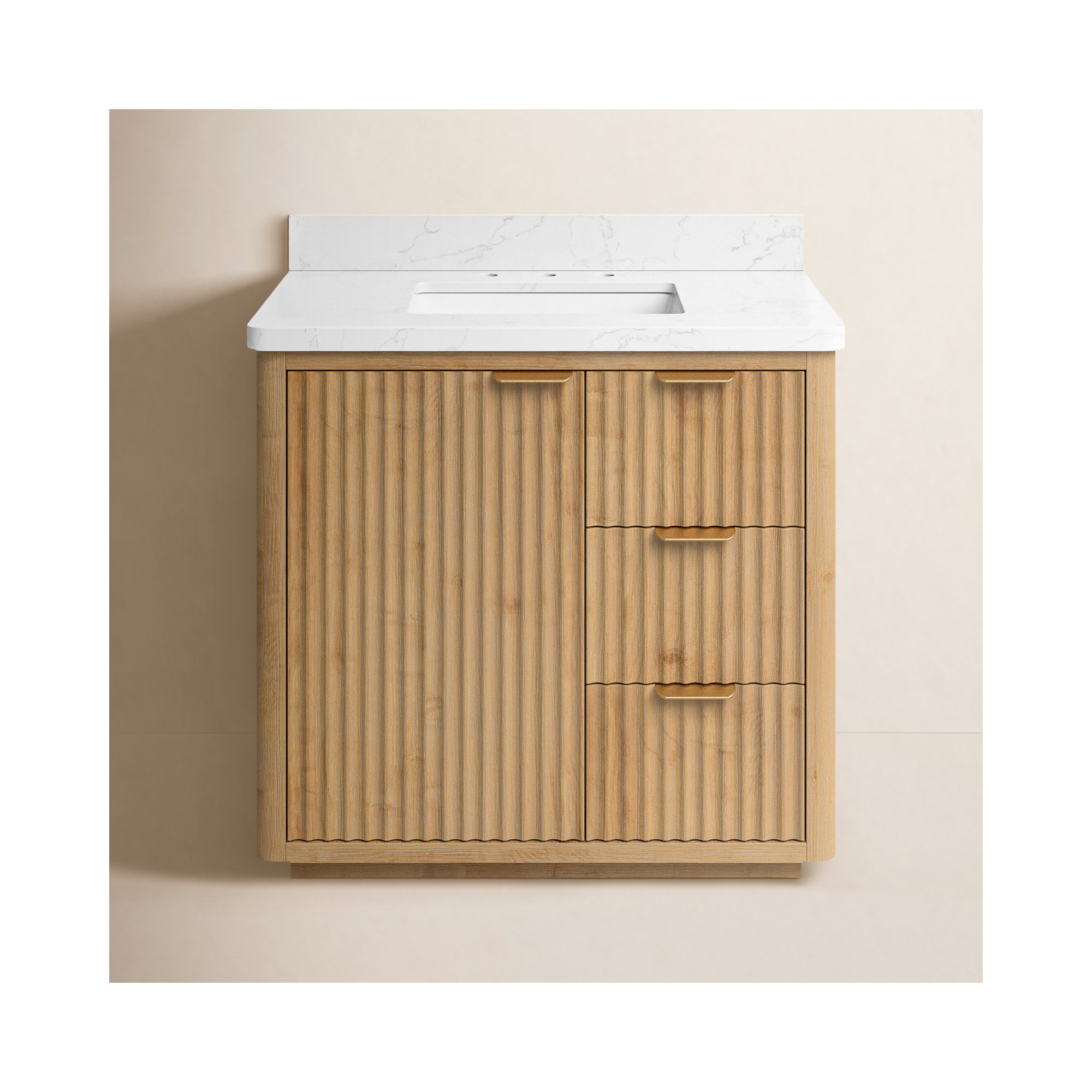 Adela 36'' Single Bathroom Vanity, White, Brown, Gold