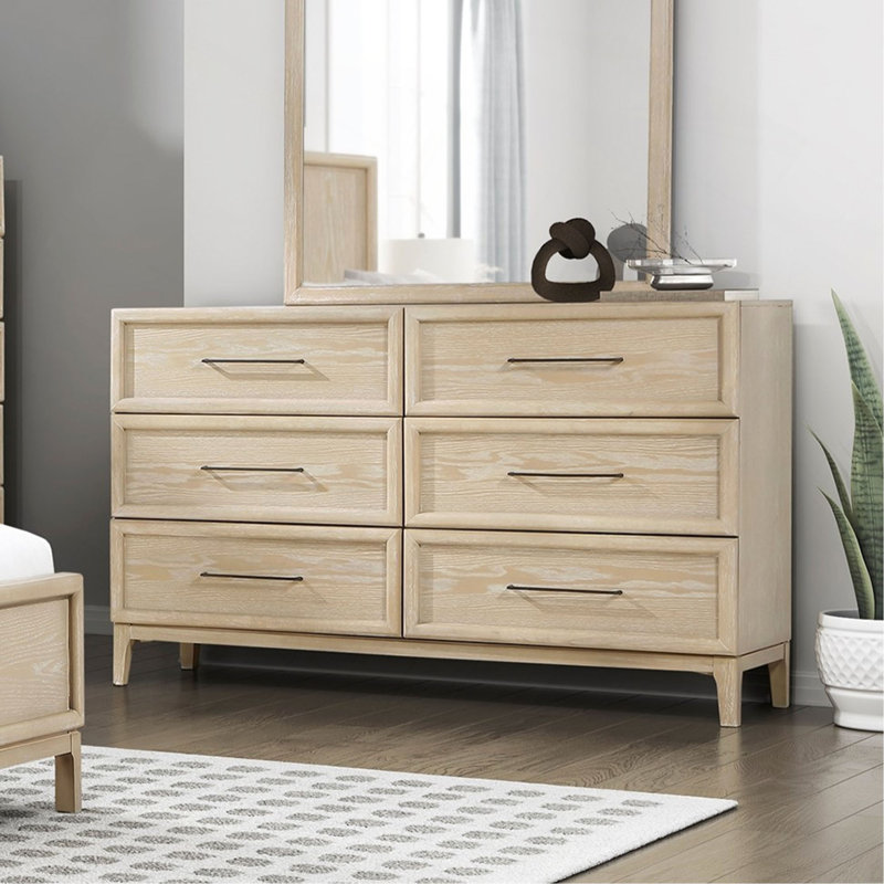 Commode au design contemporain avec patins à roulement à billes à 6 tiroirs