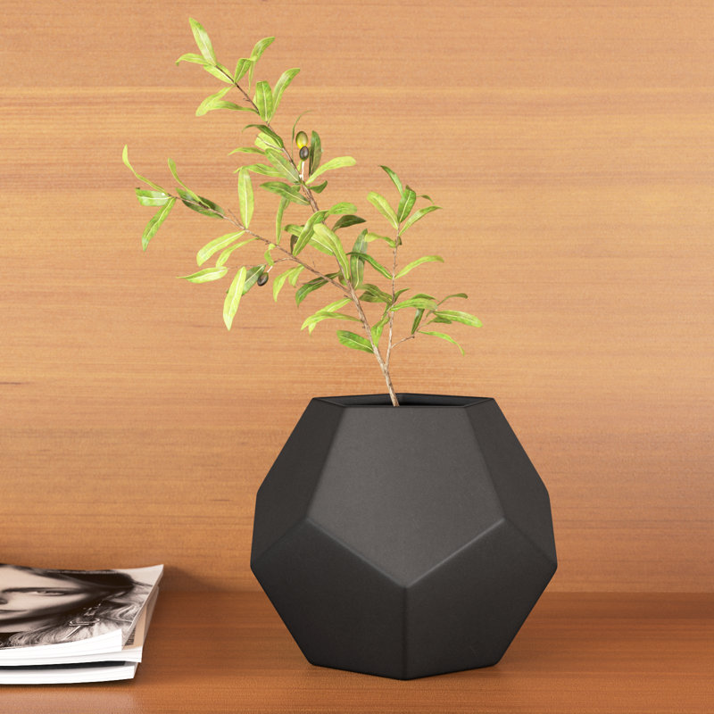 Barbla Faceted Vase, 6" H x 7" W x 7" D, Black