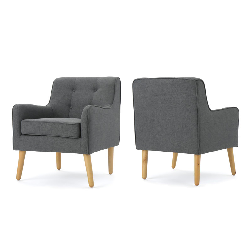 Kie 25" Wide Tufted Polyester Armchair (Set of 2), Charcoal Polyester Blend