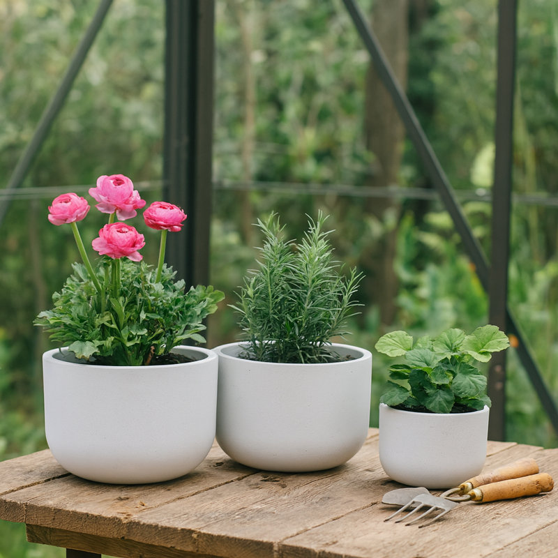 Ensemble de pots de drainage en fibre de verre et en ciment