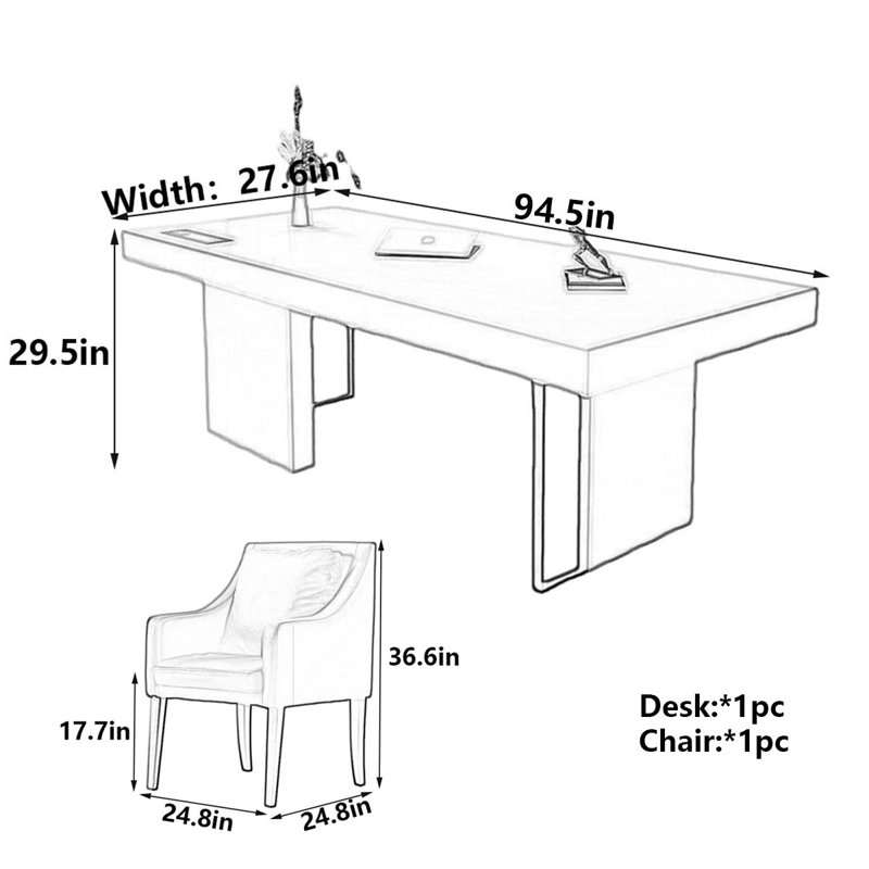 Barnsdall Writing Desk, 29.5" H x 94.5" W x 27.6" D
