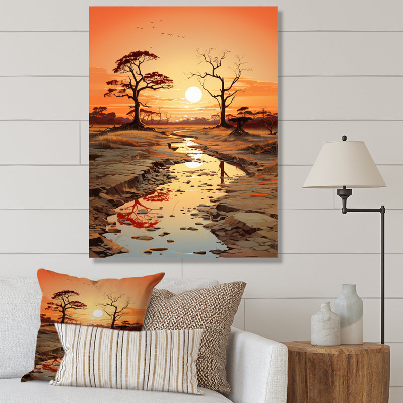 Orange, beige, vallée d'Afrique sur toile, H 44 po x l 34 po x P 1,5 po, Toile tendue