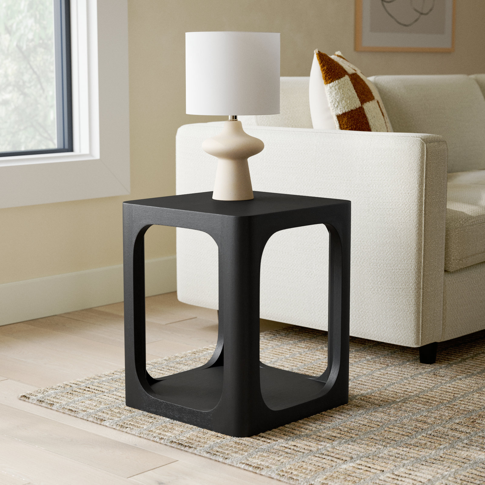 Sybil Solid Wood End Table, 22" x 18", Black