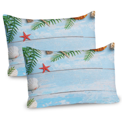 Ambesonne Tropical Pillow Sham 2 Pack Fish Seashell Maritime 26""x20"" Pale Blue Green Amber -  pil-2_11822_26x20