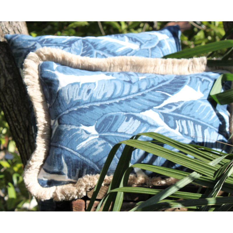 Tropics Fringed Sunbrella® Outdoor Reversible Throw Pillow, Blue/Brown