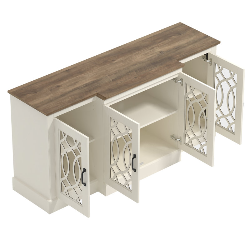 Allivia 60.4" W 4 Door Accent Sideboard with Adjustable Shelves, Ivory/Knotty Oak