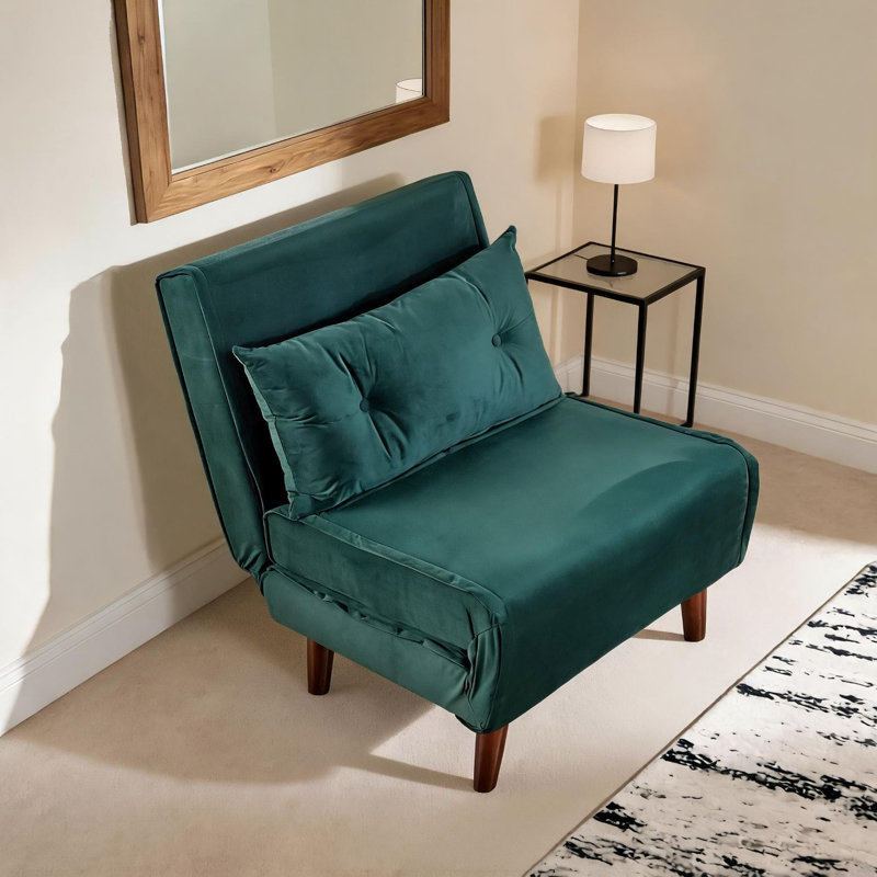 Lonara One Seater Upholstered Single Convertible Chair, Green