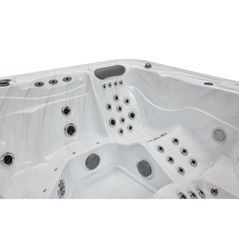 Luxury Gray Acrylic 6-Person Square Hot Tub with LED Lighting